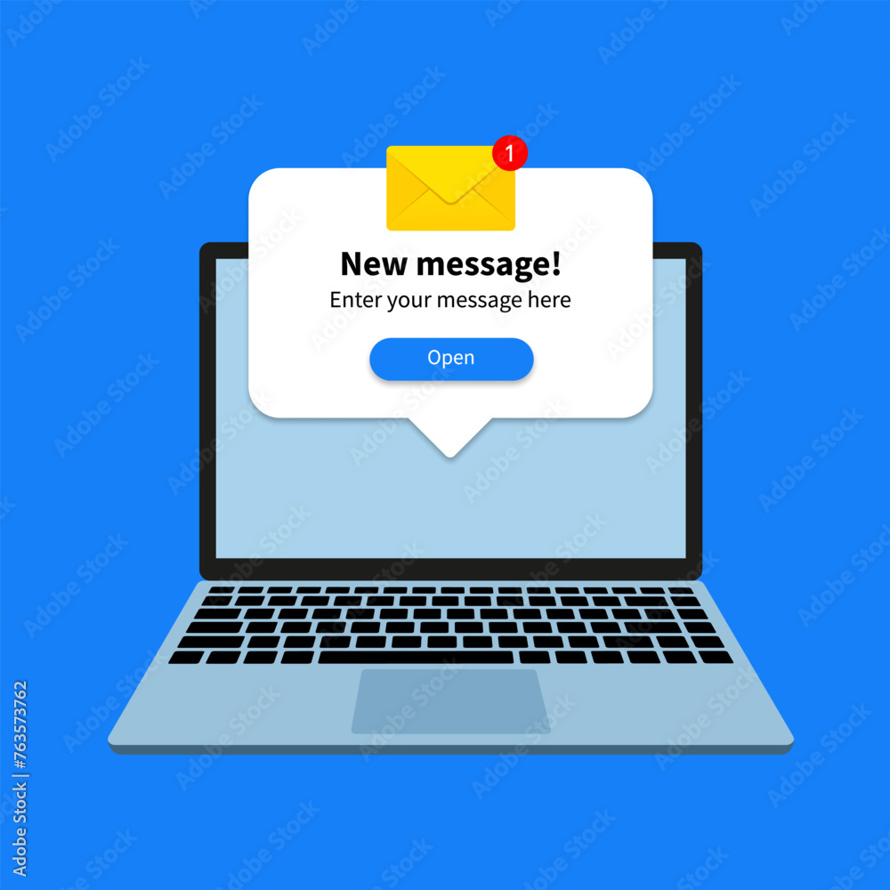 Poster email notification concept. new email on the laptop screen. vector 10 eps.