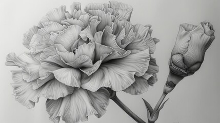  a black and white photo of a flower with a bud in the middle of the flower and a bud in the middle of the flower.