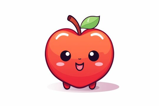 cute apple. Kawaii character on white background