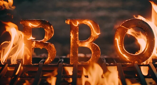 "BBQ" letters with fire.