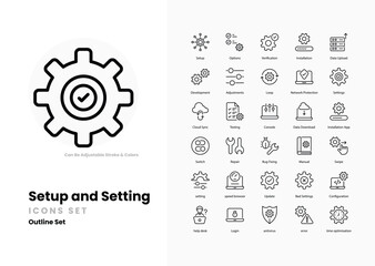 Setup and Setting icons, Setup, Setting, Icon, Design, Gear, Preferences, Options, Configuration, Customize, Tools, vector icon stock illustration