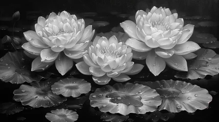 Foto op Canvas  a group of water lilies floating on top of a body of water with drops of water on the petals. © Shanti
