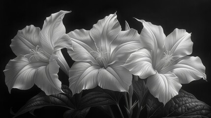  a black and white photo of a bunch of flowers on a black background with a black background and a black and white photo of a bunch of flowers on a black background.