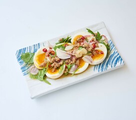 Boiled egg salad with strong flavor, Thai style