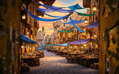 Fototapeta na wymiar The marketplace of an old Arab town.