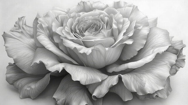  a black and white photo of a rose on a white background with a soft focus on the center of the flower.