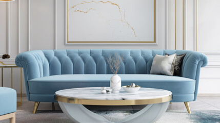 Obrazy na Plexi  Sofá azul claro em uma sala de estar moderna - Decoração de ambiente 
