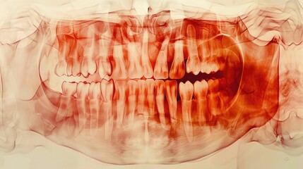 A panoramic dental X-ray image showcasing human teeth - obrazy, fototapety, plakaty
