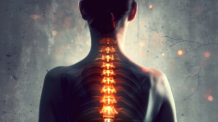 A stylized image of a person with a glowing spine - obrazy, fototapety, plakaty