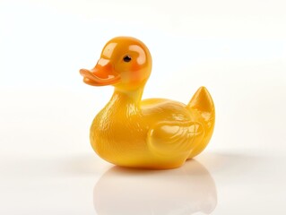 Bright Yellow Rubber Duck Isolated on White Background