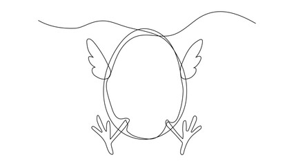 An egg with chicken legs and wings in continuous one line art style. Happy Easter concept. Simple vector illustration