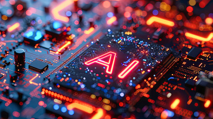Computer Chip With Letter Ai - obrazy, fototapety, plakaty