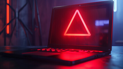 3D Rendering of alert logo on laptop computer. Concept of privacy data being hacked and breached...