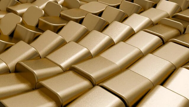 abstract gold background with moving 3d objects, seamless loop