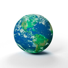 Fototapeta premium A blue and green world globe on isolated white background.