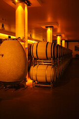 Wine barrels at a winery
