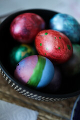 colored Easter eggs in a bowl