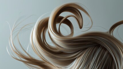 Dynamic swirls of mixed brown and blonde hair strands on light background. Close-up with copy space