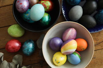 colored Easter eggs in a bowl