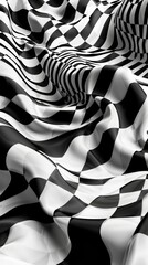 Abstract monochrome checkered fabric waves