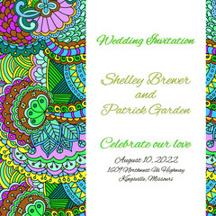 Wedding invitation with hand draw arabic, oriental, indian motiv. Traditional ornament, paisley