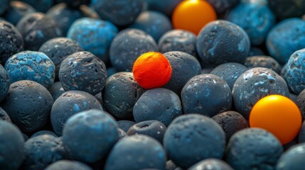 A bunch of blue and orange balls are sitting on top of each other, AI