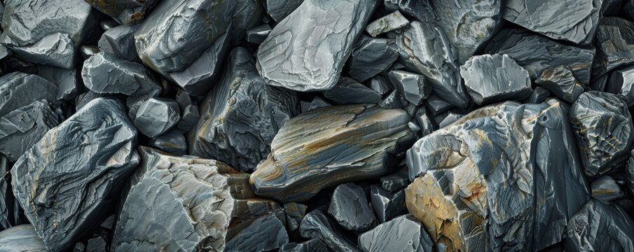 High-resolution image showcasing a variety of slate stones with natural textures