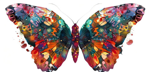 A vibrant butterfly with outstretched wings, its patterns rendered in a kaleidoscope of colorful...
