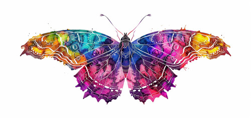 A vibrant butterfly with outstretched wings, its patterns rendered in a kaleidoscope of colorful...