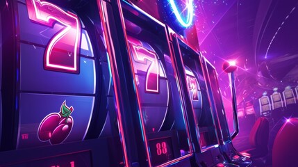 Vibrant slot machines with neon lights in casino