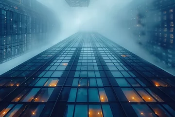 Foto op Plexiglas Urban skyscrapers vanish into fog, dramatic cityscape perspective © Oleksandr