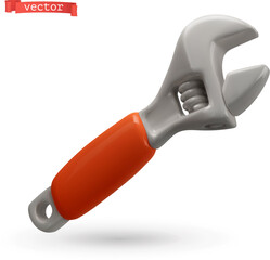 Adjustable wrench, spanner 3d vector icon - 763580973