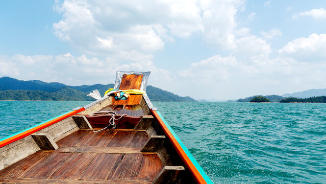 Thai national boat on Lake Chao Lan in Thailand