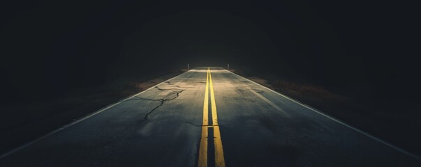 Mysterious road at night with fog - obrazy, fototapety, plakaty