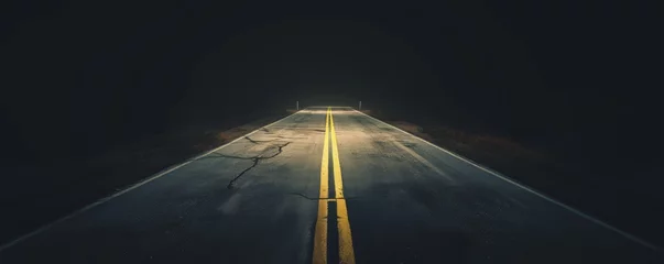 Fotobehang Mysterious road at night with fog © Denys
