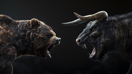 Bear and bull faceoff: symbols of market trends