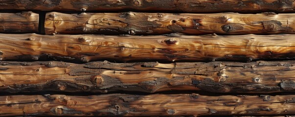 Rustic wooden log wall texture