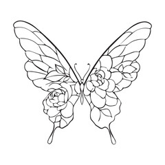 Printbutterfly painted, color gradient, the ability to change color and size. Drawing butterflies. Stenciled butterfly, moth wings and flying insects. Butterfly sketch, hand-engraved. isolated vector 