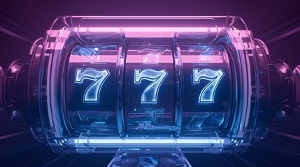 Jackpot win with lucky sevens on slot machine - obrazy, fototapety, plakaty