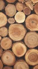 Fototapeta premium Close-up photo of circular cross-sections of stacked wood logs showing natural patterns