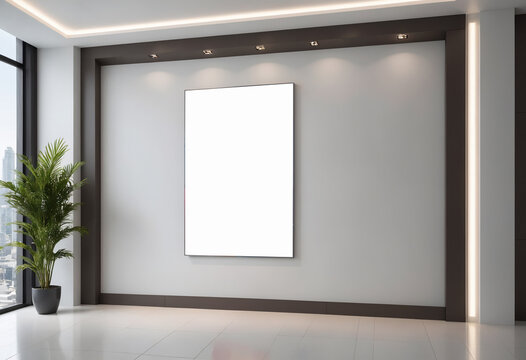 A big white canvas in a minimalist room. Picture frame mockup