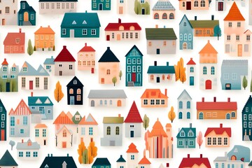 Watercolor cityscape, houses seamless pattern. Can be used for printing on fabric, wallpaper, wrapping paper