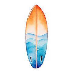 Surfboard art in watercolor, showcasing a seamless sea-to-sunset gradient