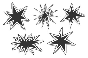 Starburst hand drawn vector elements collection. Abstract star and explosion shapes isolated graphics set.