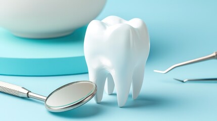 Dental model and dental equipment on blue background, concept image of dental background