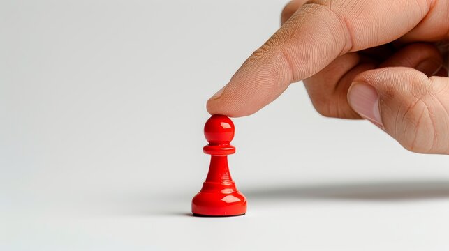 An action shot of a hand flicking a single red game piece against a white background, symbolizing elimination or exclusion in a competitive context