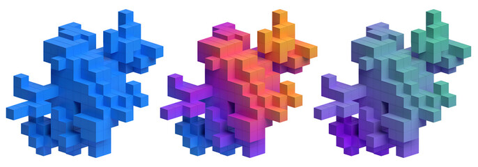 Set of colorful compositions with cubes, 3d render	
