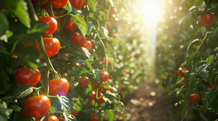 Plantation with ripe red tomatoes