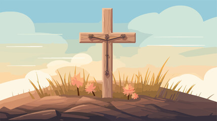Christian illustration of wooden cross and shroud.