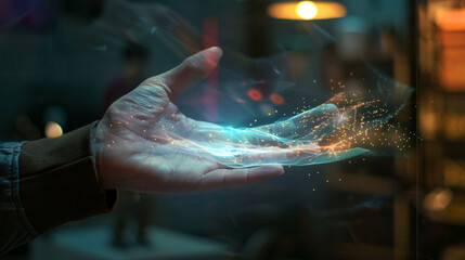 Projecting The Future. A hand holding a holographic projection